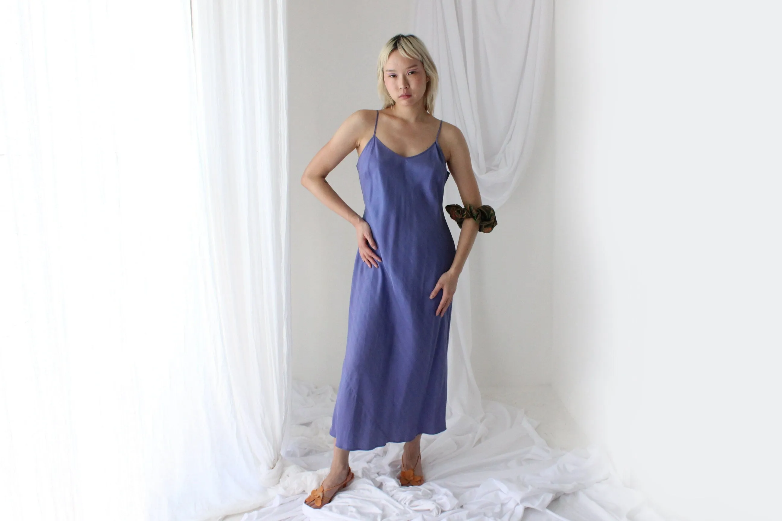 90s Pure Silk Bias Cut Slip Dress in Lilac