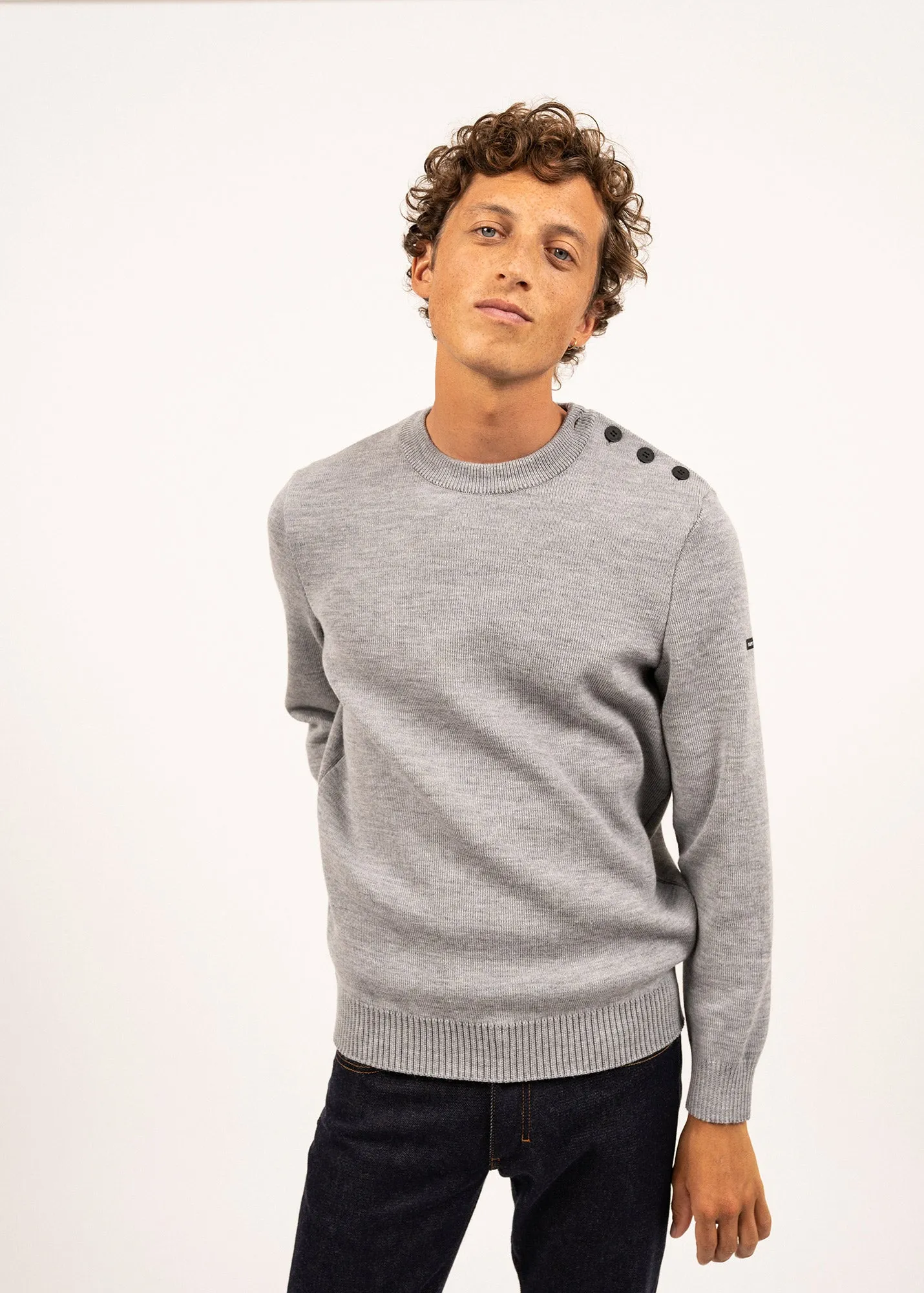 Cancale sailor jumper - regular fit, in pure new wool (GRIS CLAIR)
