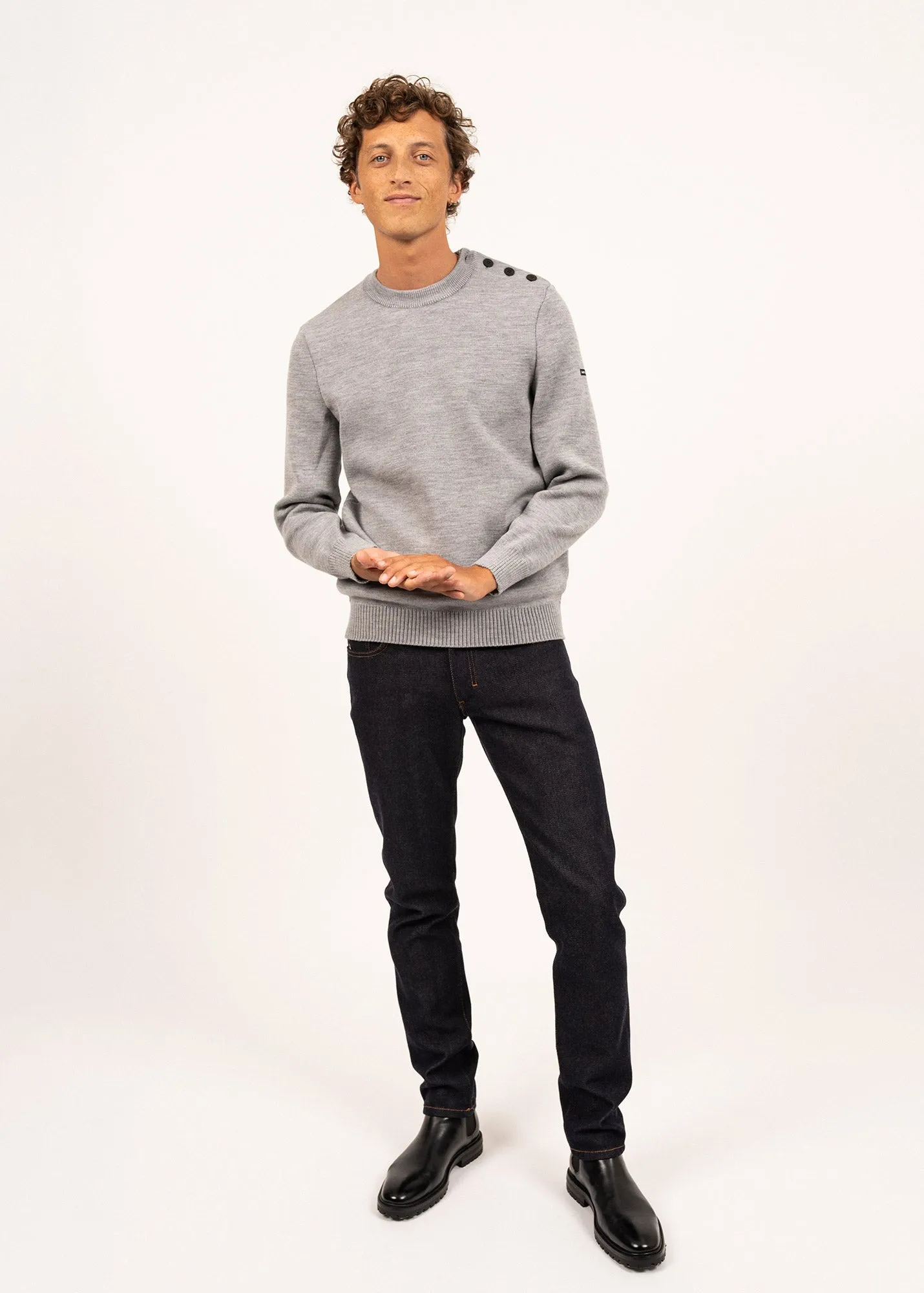 Cancale sailor jumper - regular fit, in pure new wool (GRIS CLAIR)