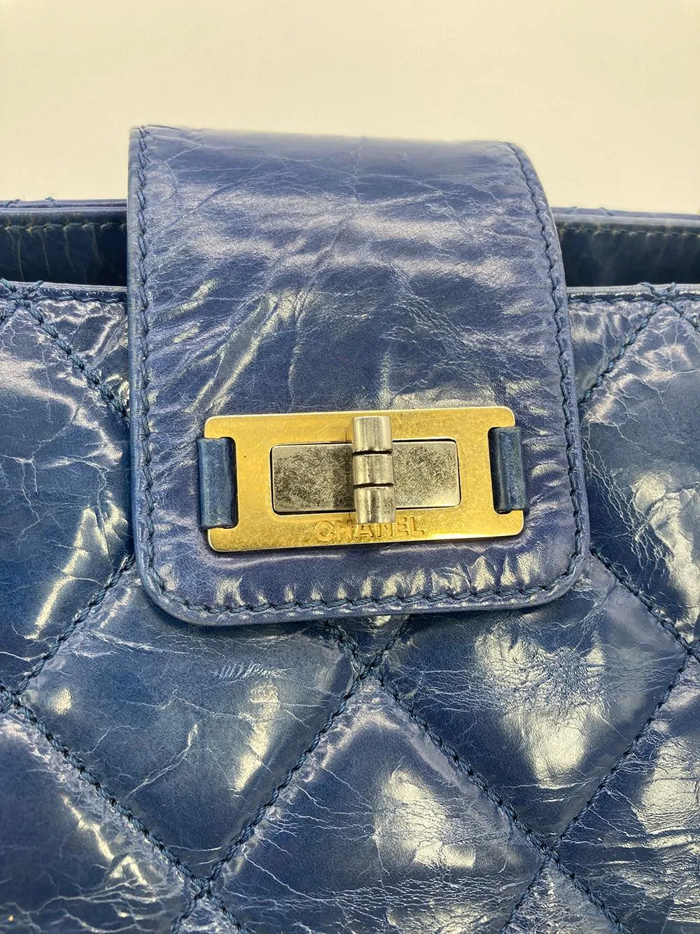 CHANEL Blue Glazed Calfskin Quilted Tote Bag
