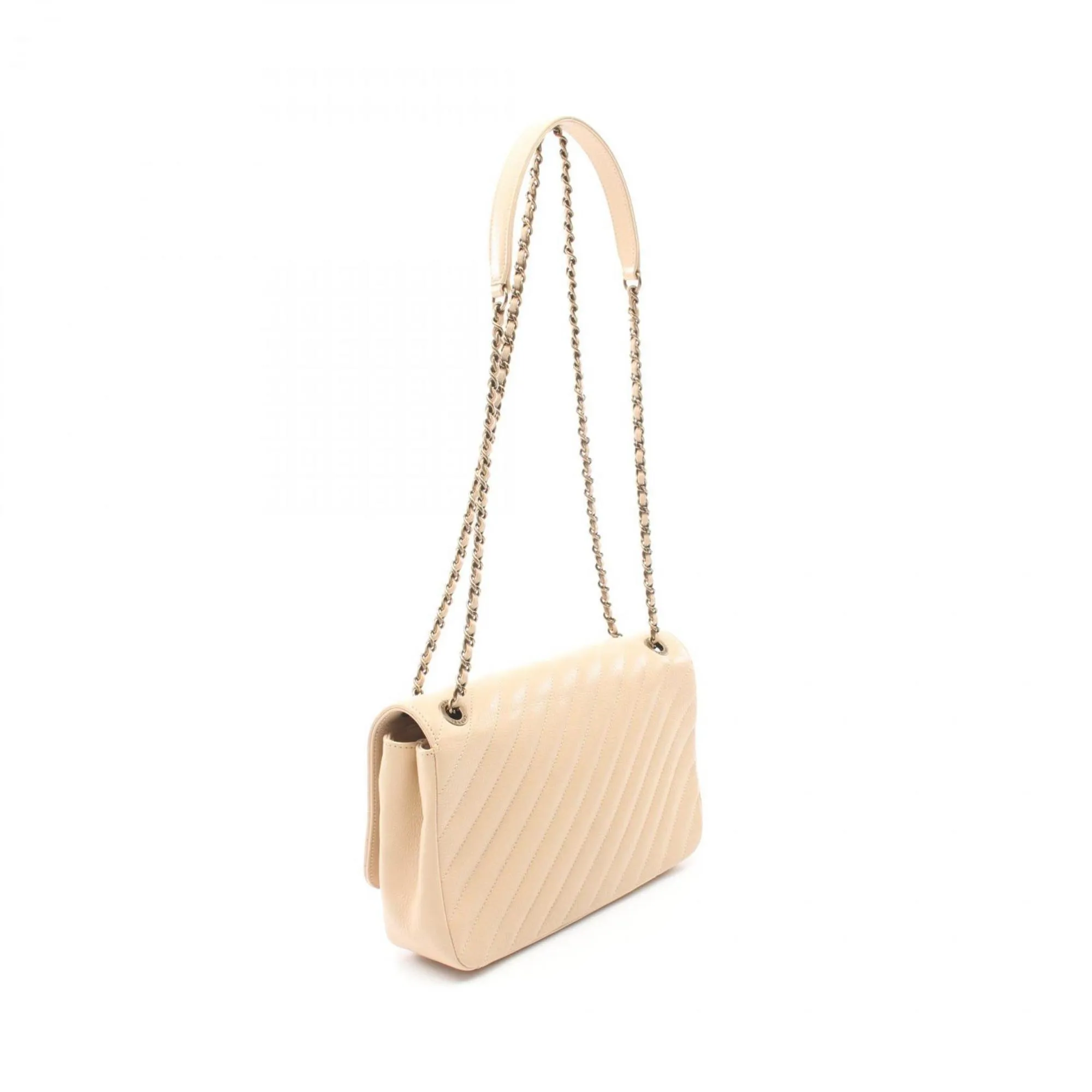 CHANEL Diagonal Quilted Flap Shoulder Bag, Goatskin, Women's, Beige