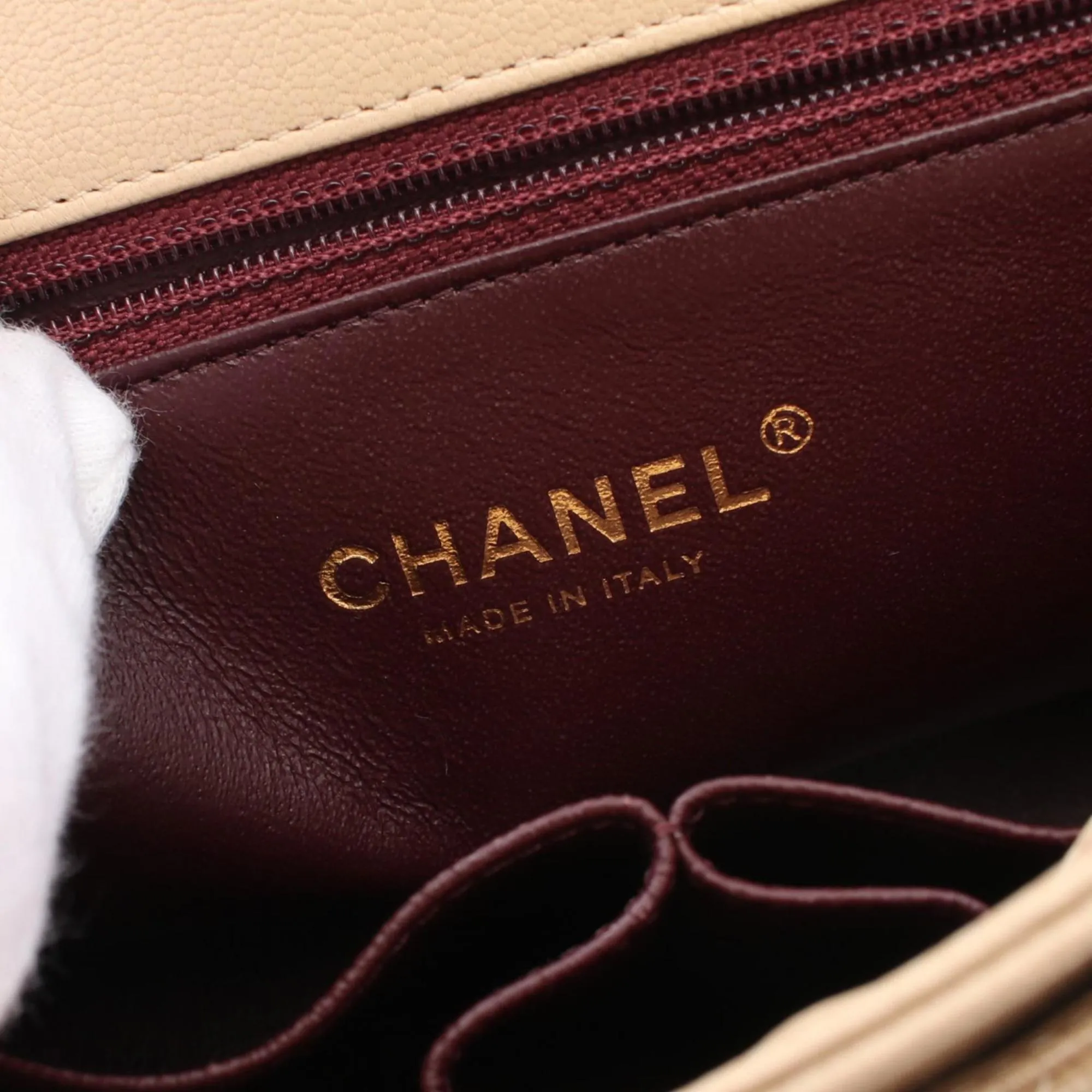 CHANEL Diagonal Quilted Flap Shoulder Bag, Goatskin, Women's, Beige