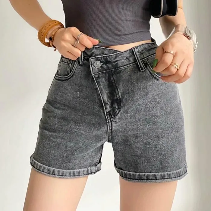 Irregular Button Women Shorts Jeans