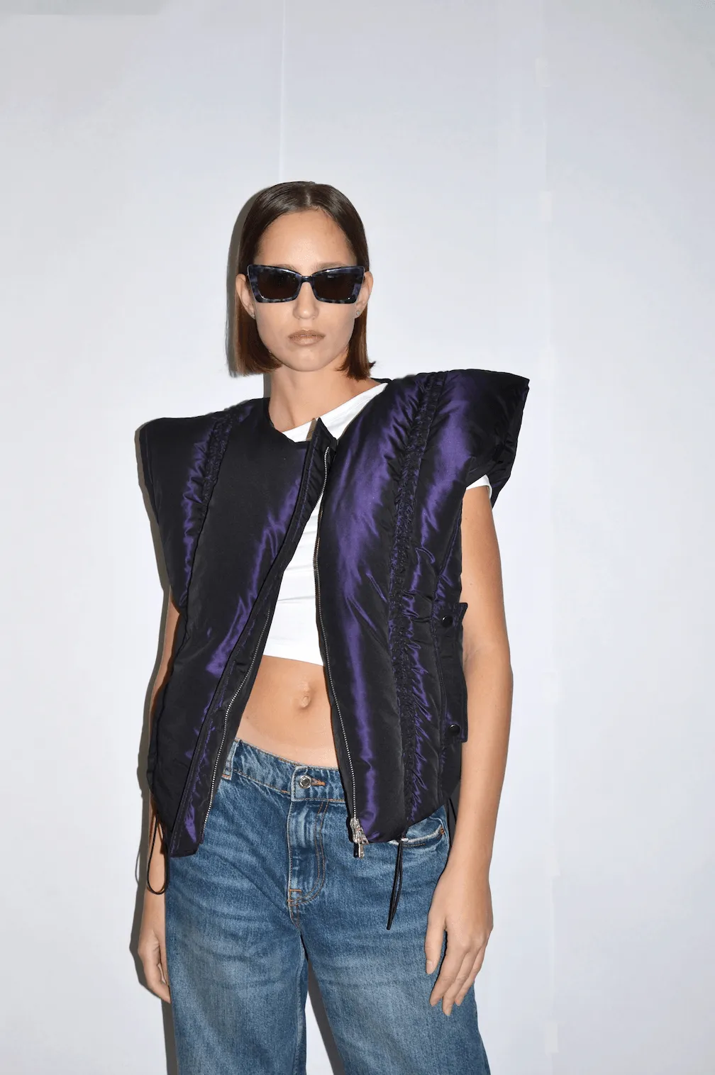 Midnight Frill Puffer Vest