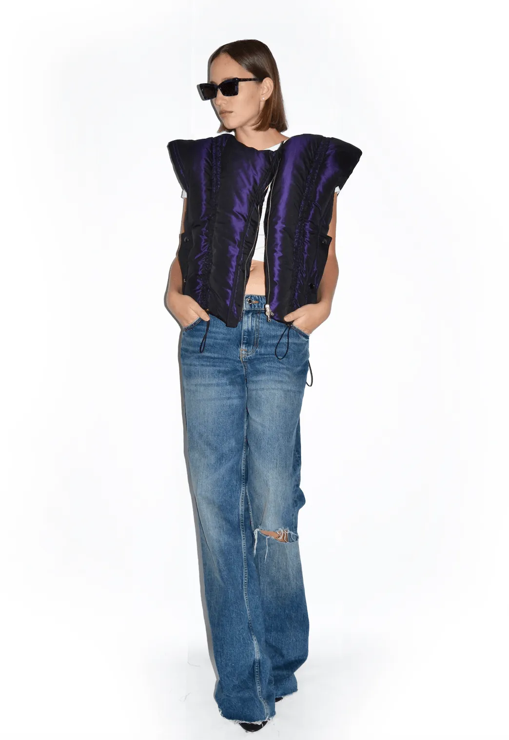 Midnight Frill Puffer Vest