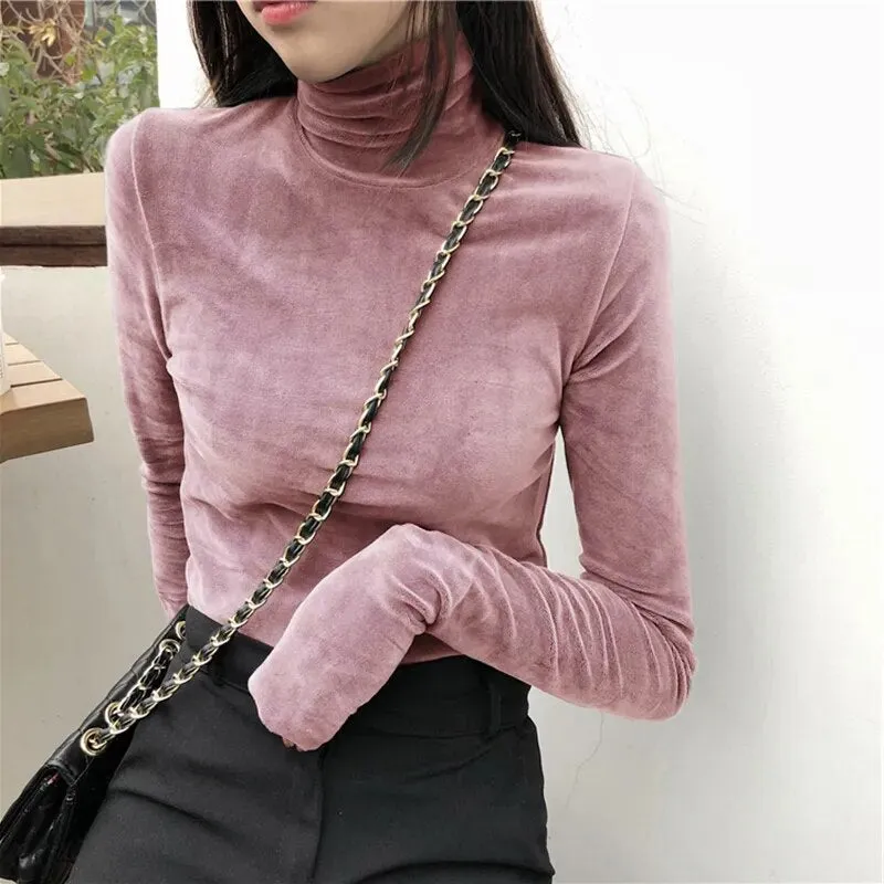 New Women Long Sleeve turtleneck velvety Top