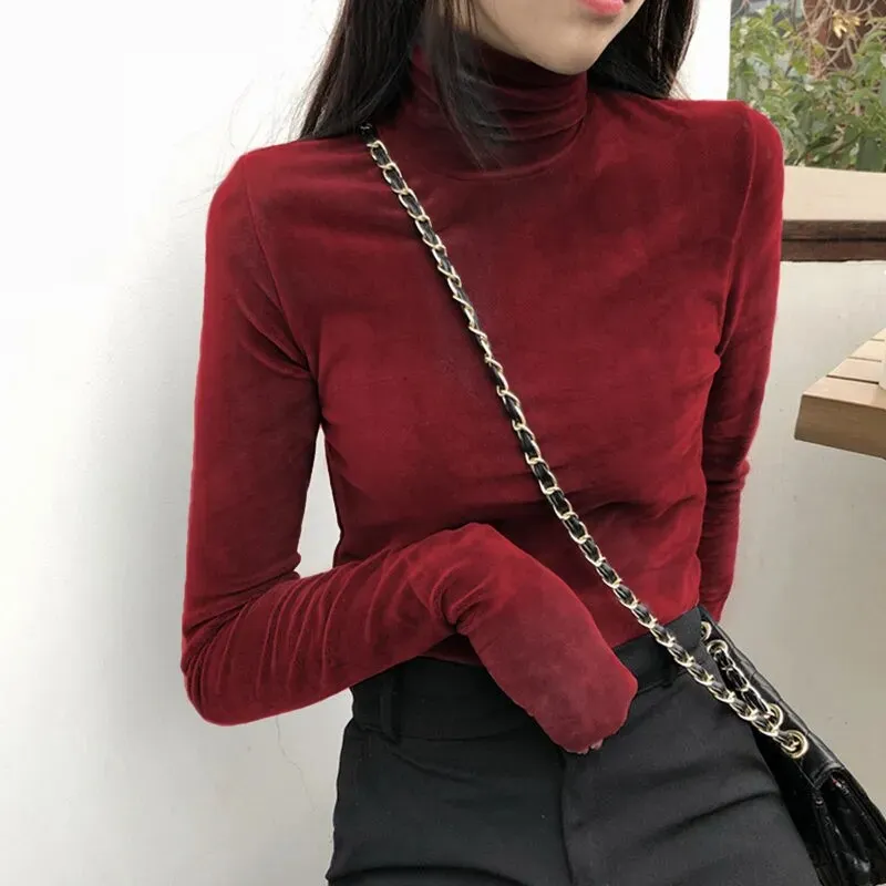 New Women Long Sleeve turtleneck velvety Top