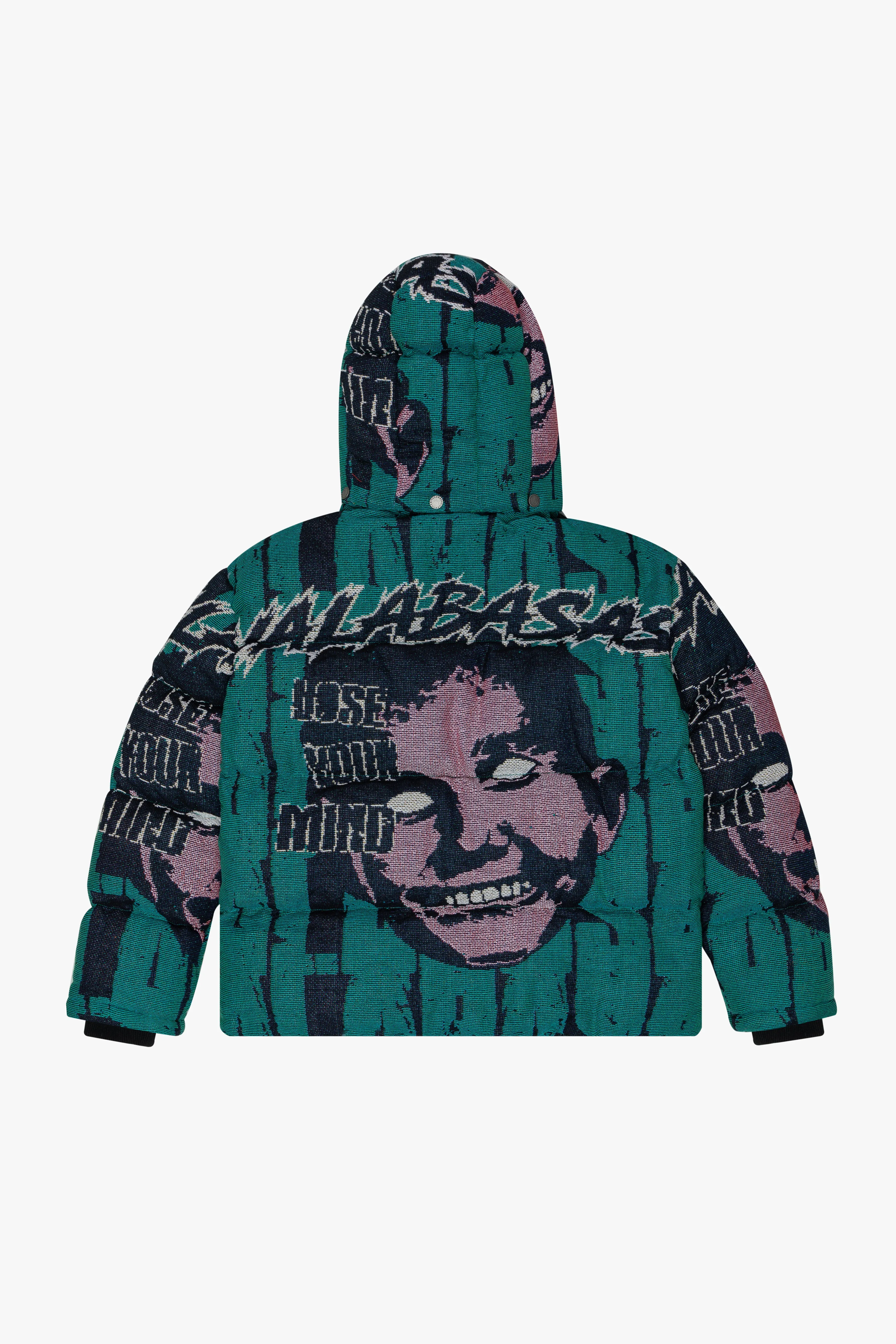 "WARMTH OF WONDER" DEEP PEACOCK BLUE TAPESTRY PUFFER JACKET