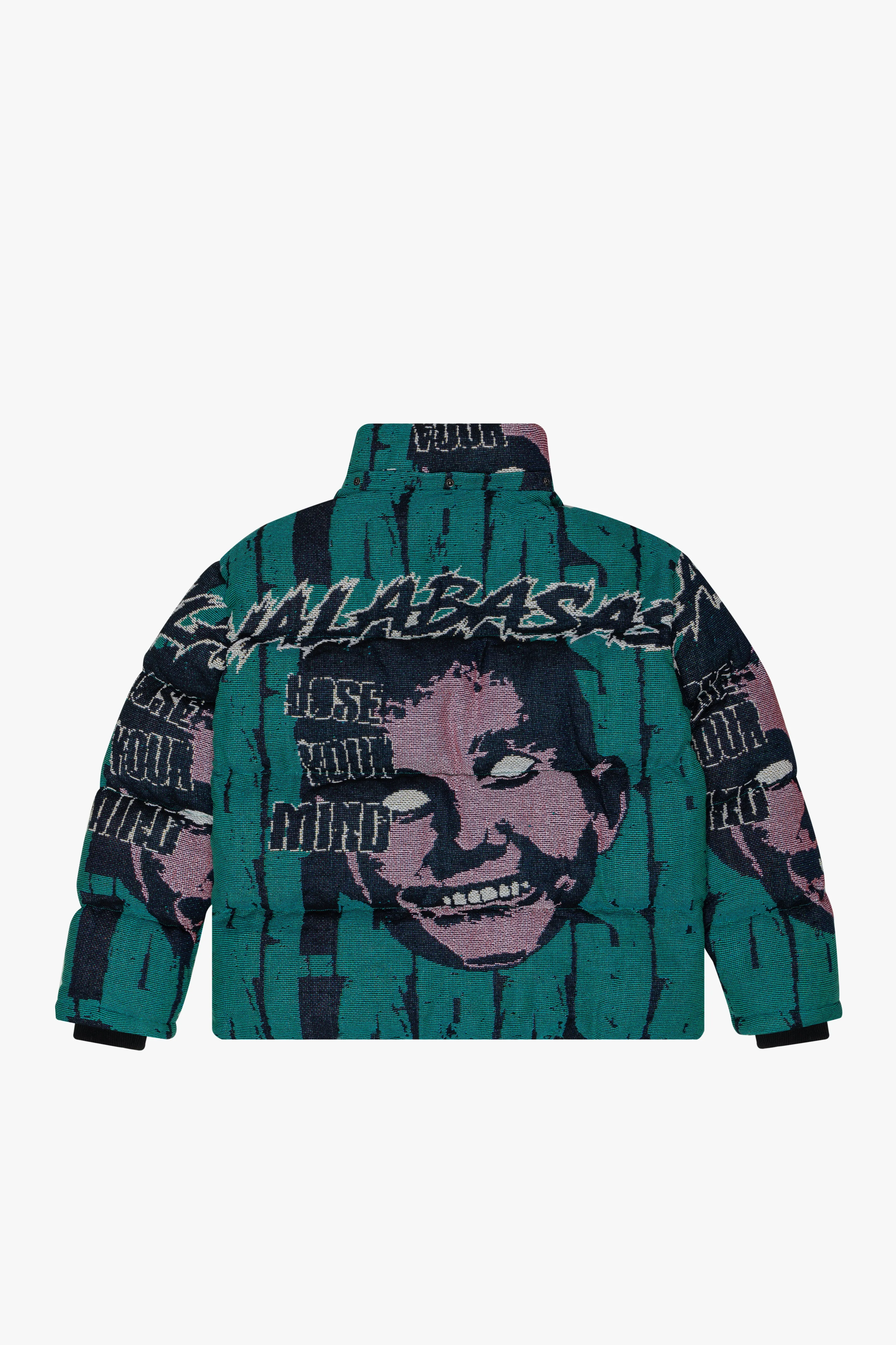 "WARMTH OF WONDER" DEEP PEACOCK BLUE TAPESTRY PUFFER JACKET