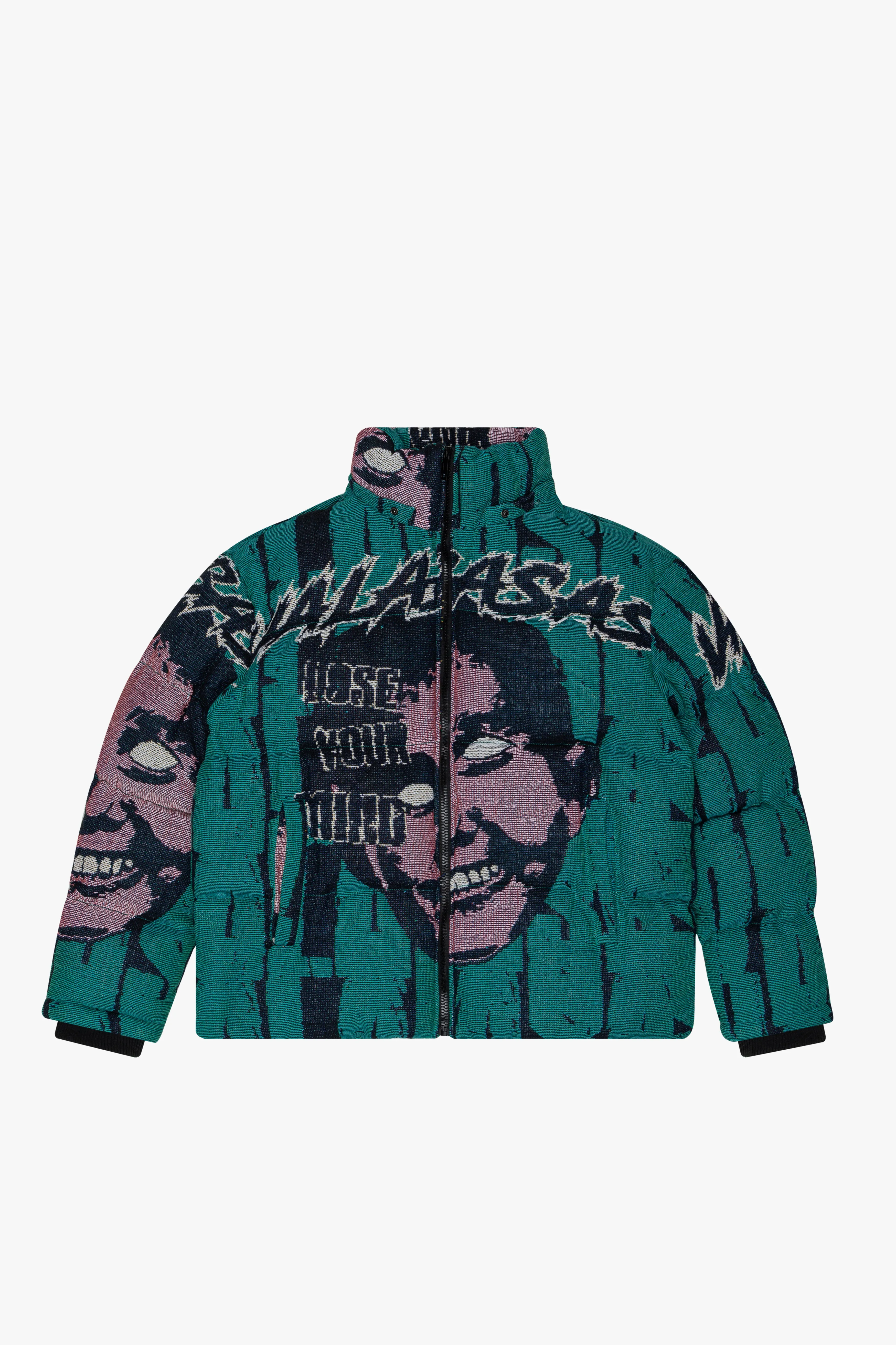"WARMTH OF WONDER" DEEP PEACOCK BLUE TAPESTRY PUFFER JACKET