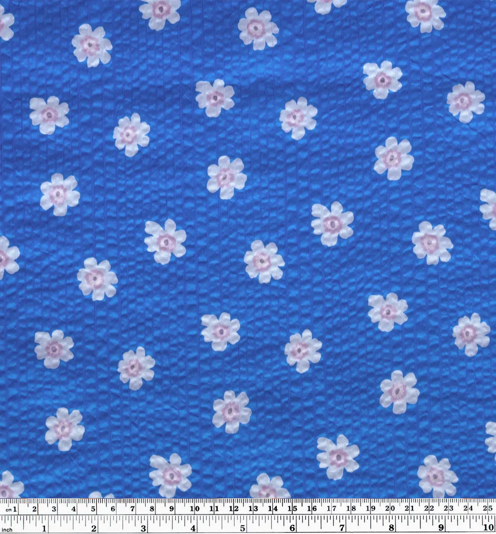 Remnant - 1.2m - Bloom Print Crinkle Cotton - Sky Blue