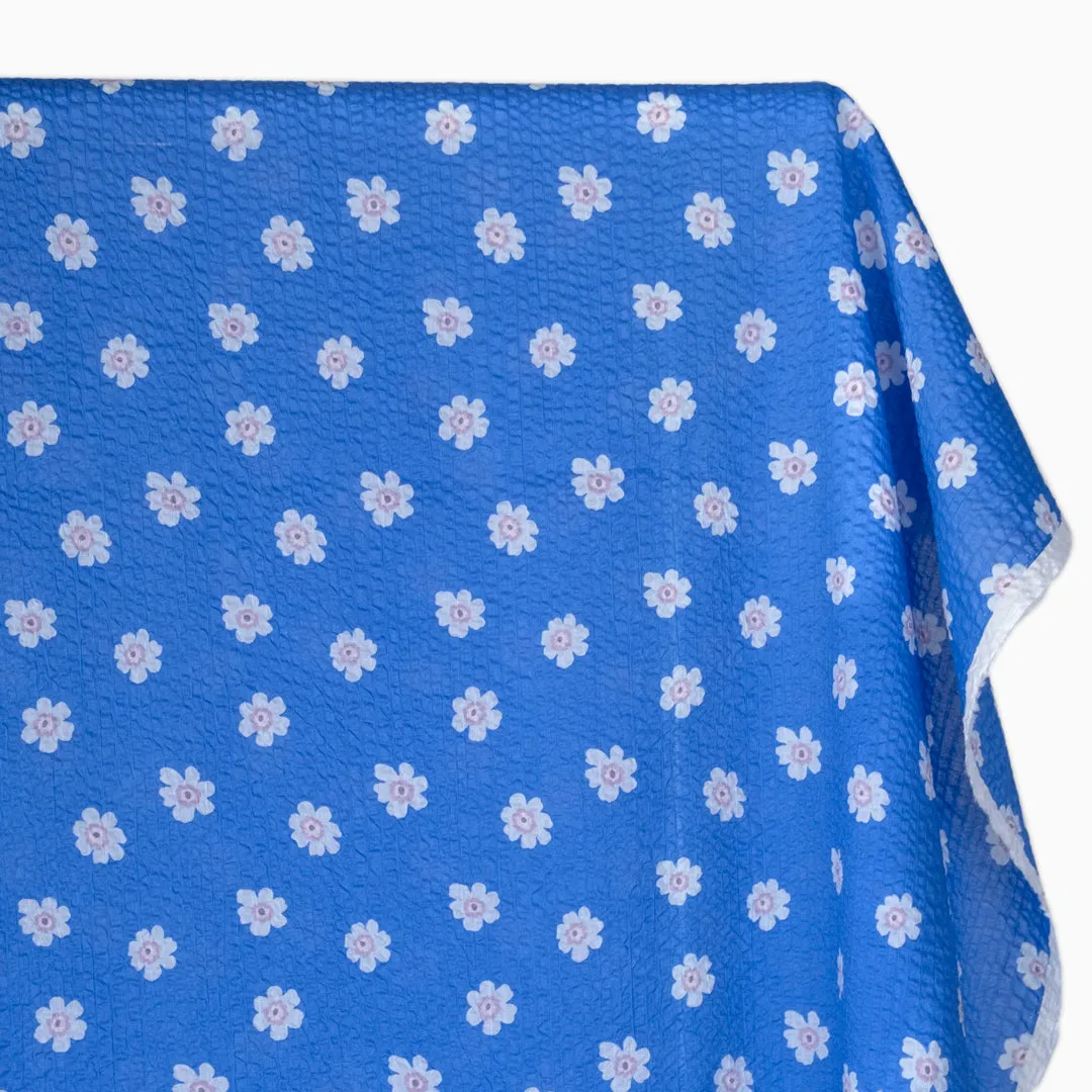 Remnant - 1.2m - Bloom Print Crinkle Cotton - Sky Blue