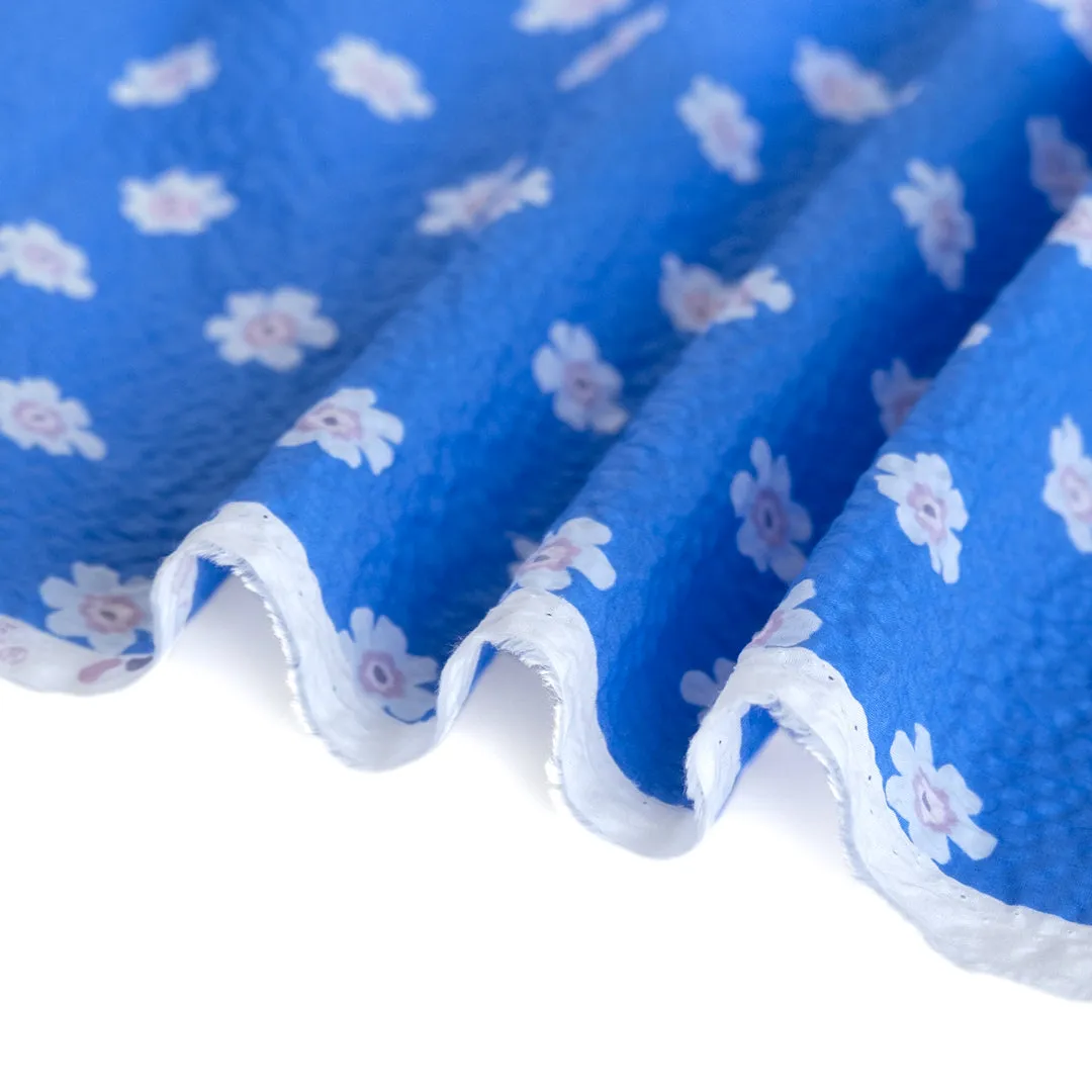 Remnant - 1.2m - Bloom Print Crinkle Cotton - Sky Blue