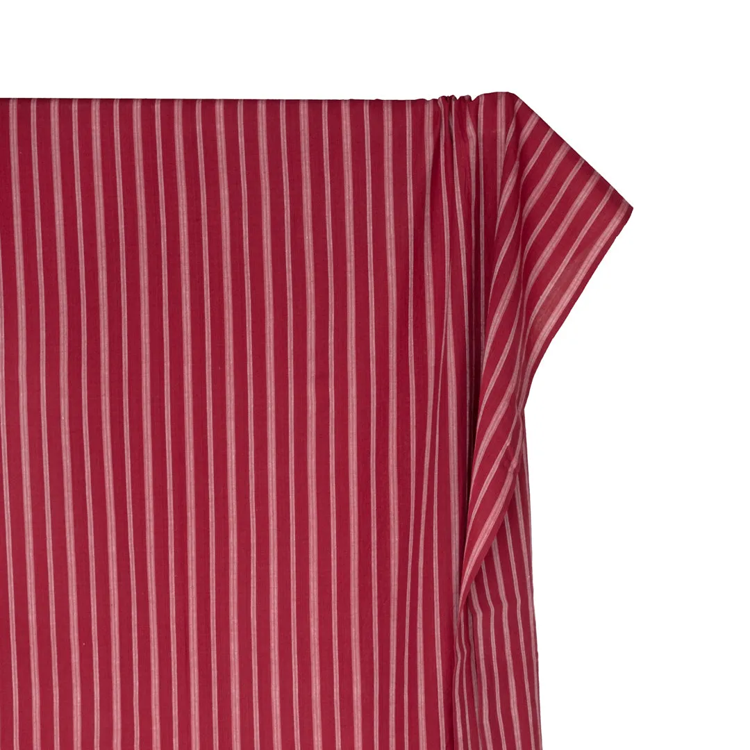 Remnant - 1.5m - Awning Stripe Handwoven Cotton - Raspberry/White