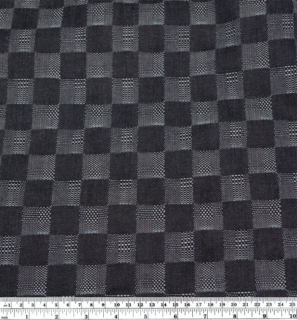 Remnant - 50cm - 9.5oz Trippy Check Non-Stretch Denim - Dark Indigo