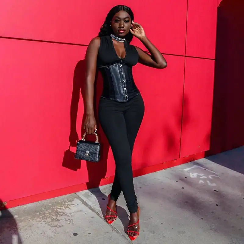 Snatched Corset Zip Up Jumpsuit
