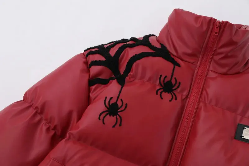 Spider-Web Embroidered Puffer Jacket