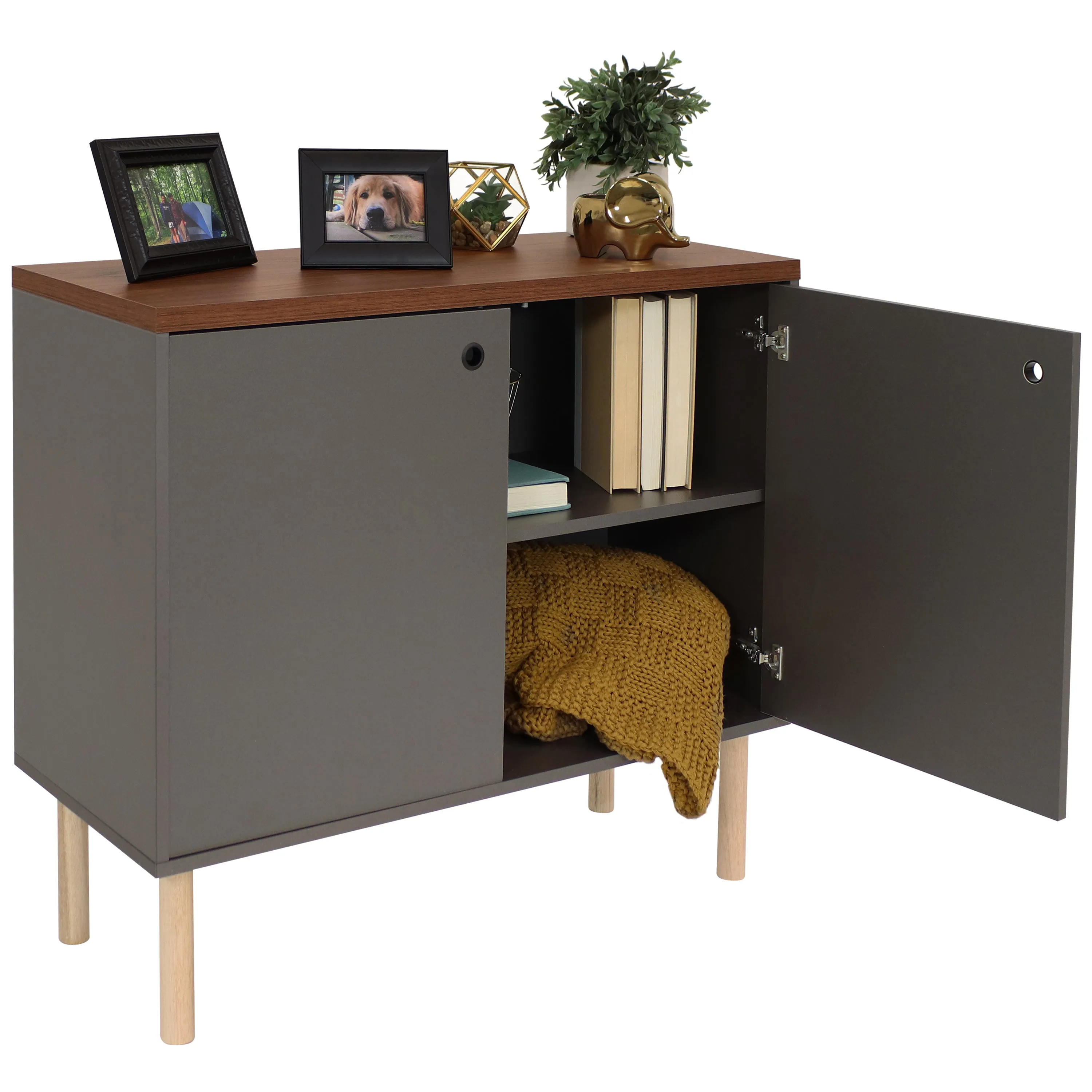 Sunnydaze Mid-Century Modern 2-Door Accent Cabinet with Shelves