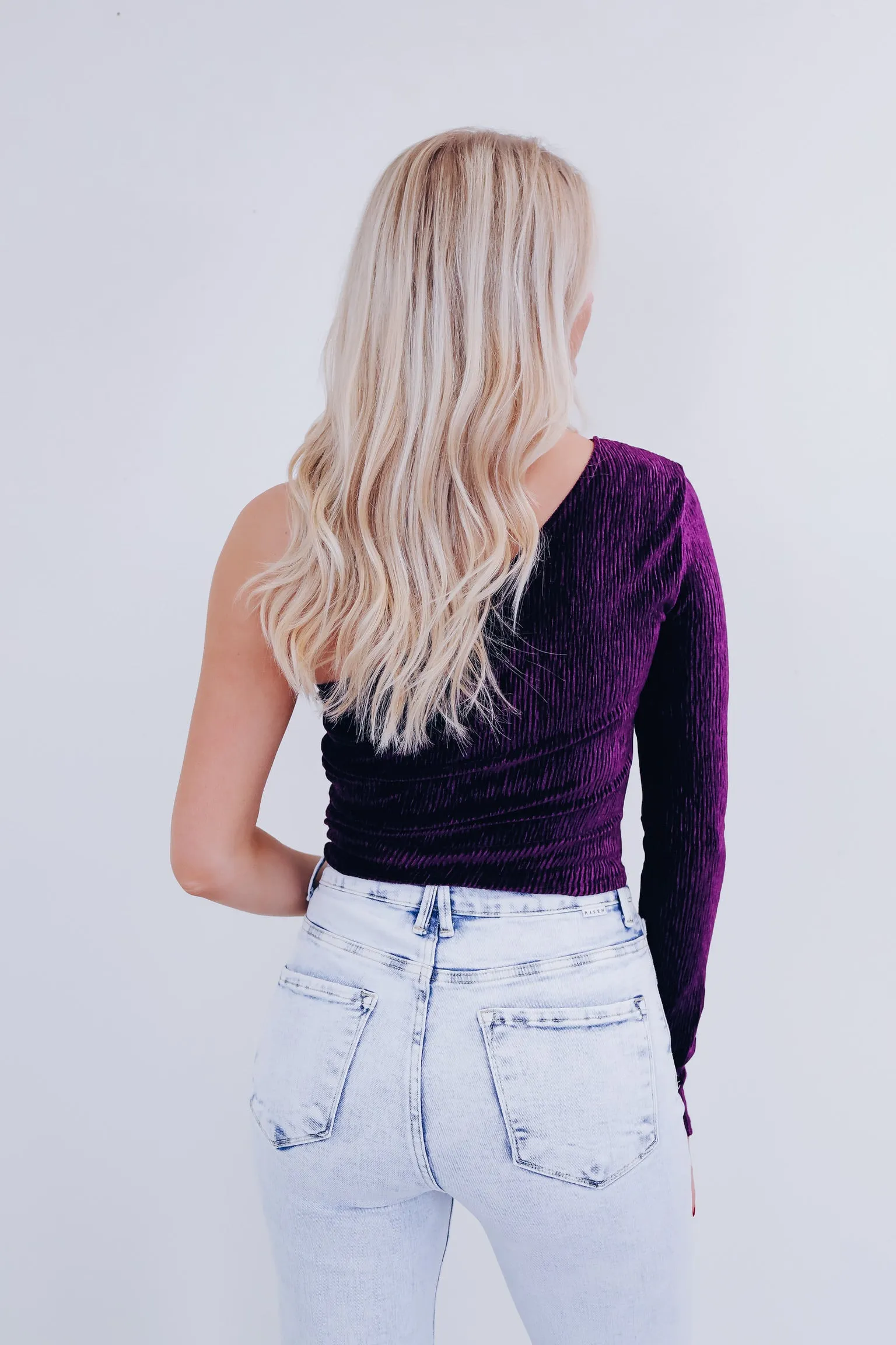 Valiant Velvety One Shoulder Top - Purple